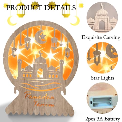 Miniatura 2 de Ramadan Decoracion Lámpara Decoración Madera Led Luna Creciente,Decoración Eid Mubarak Lámpara Linterna Ramadán Con Pilas,Decoración Mesa Ramadán Dormitorio Decoración Balcón Regalos Musulmanes