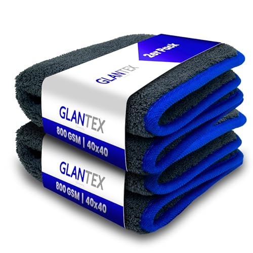 GLANTEX 2X Premium Mikrofasertücher 800 GSM, super lackschonend und saugstark - Mikrofaser Poliertuch, fusselfreies Mikrofasertuch für die Autopflege, Microfasertuch Auto polieren, 40cm x 40cm