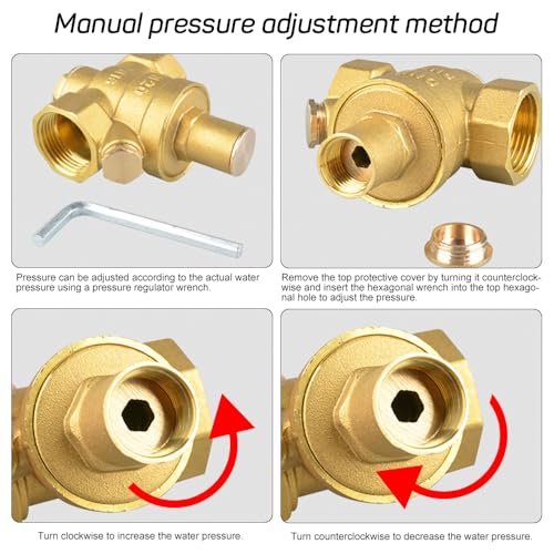 NICEWAT Druckminderer Wasser 1/2 zoll DN15 mit Manometer, Einstellbarer Wasserdruckregler, Hergestellt aus 100% Hohe Härte Messing, Wasserdruckminderer für Häuser Gebäude Fabriken