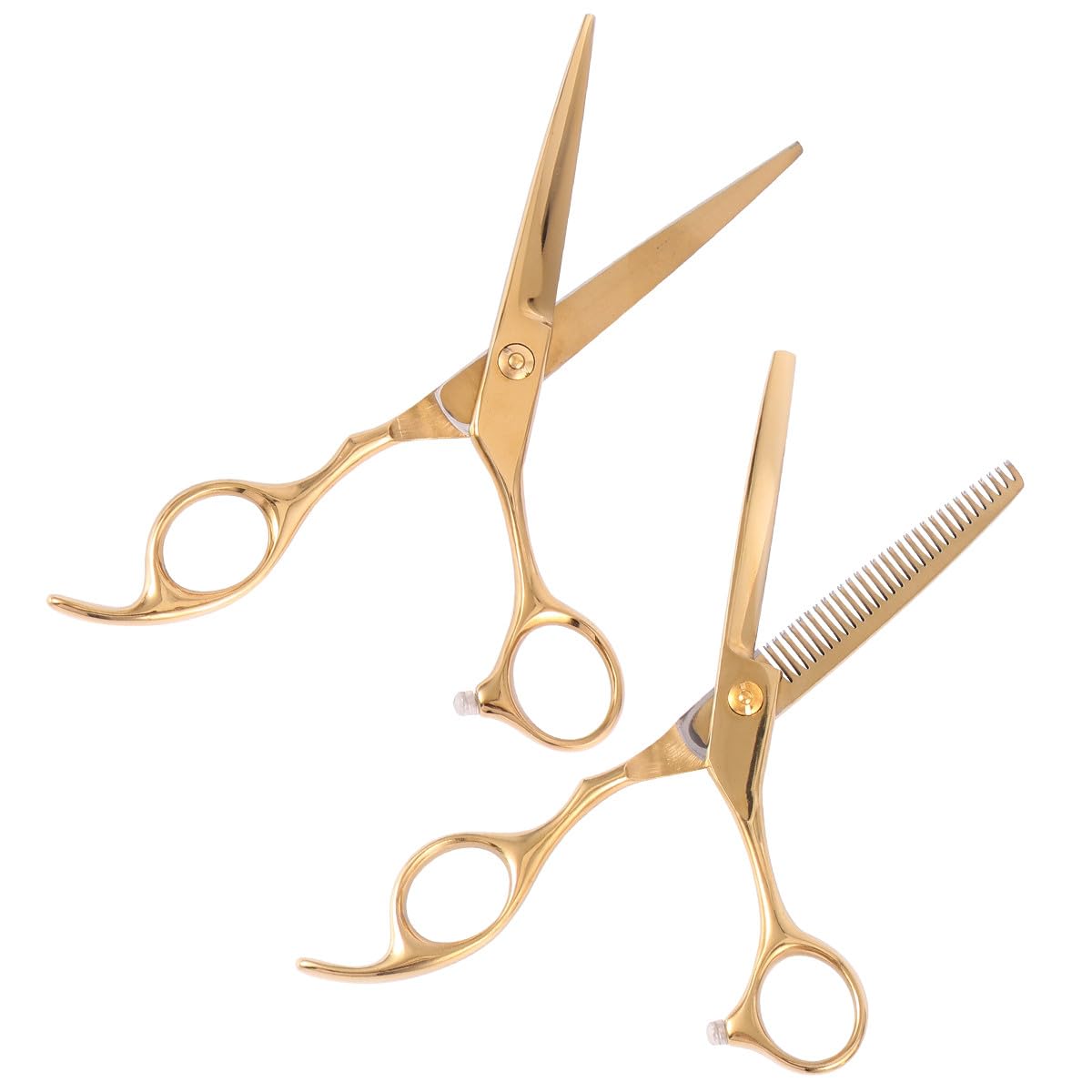 PLAFOPE Set de 2 Tijeras para Cortar Cabello de Acero Inoxidable Dorado 15 CM, Ergonómicas para Barbería Profesional y Uso Doméstico