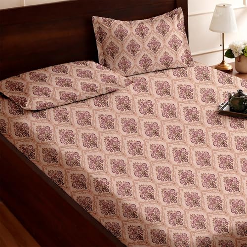 Image of Raymond Bedsheet 100% Cotton Feel Bedsheets 200 TC for Double Bed King Size (108 x108 Inch) with 2 Large Size Pillow Covers | Soft and Breathable | Wrinkle-Free | Premium Printed Design Royal Maroon