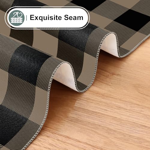 Image of misaya Square Waterproof Vinyl Table Cloth, Buffalo Flannel Backed Tablecloth, Wipeable Plastic Table Cover for Dinner, Kitchen, Outdoor (54 inch x 54 inch, Black and Khaki)