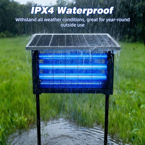 Image of Powerful Large Solar Bug Zapper for 3000 sq.ft with 13FT Extension Cord | Rechargeable Outdoor Mosqutio Killer with 13W Solar Panel, Waterproof Solar Bug Zapper for Patio Garden Backyard RV Camping