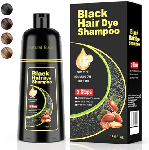 KAISASA Black Hair Dye Shampoo 3 in 1,Argan Natural Herbal Formula Hair Color Shampoo Covers Gray Hair for Women and Men (16.9 fl.oz Black)