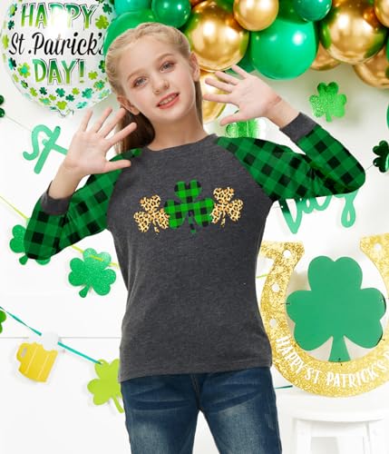 Image of Remimi Girls Thanksgiving Shirts Buffalo Plaid Raglan Tee Cute Turkey Holiday Party Long Sleeve Tshirt 5-14 Years