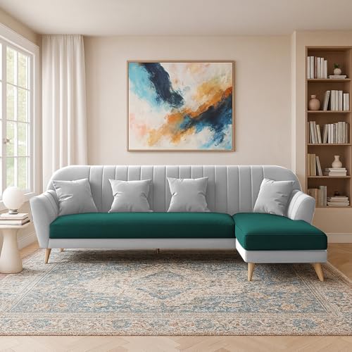 Image of Atticus RHS 6 Seater L Shape Sofa Set for Living Room (Pine Grey Fabric) Premium Fabric Sofa Set
