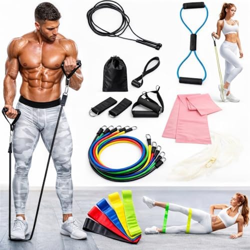 Kit 19 Itens para Exercícios, Treino Elástico, Corda De Pular, Fa...