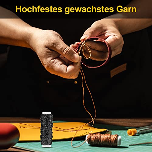 Realure 20 Stück Ledernadel Leder Werkzeug Set Leder Nähnadeln mit Großem öhr Fingerhut Wachsfaden Leather Nähahle Gebogene Polsternadel Lederwerkzeug für Ledert Teppich Matratzen Reparieren