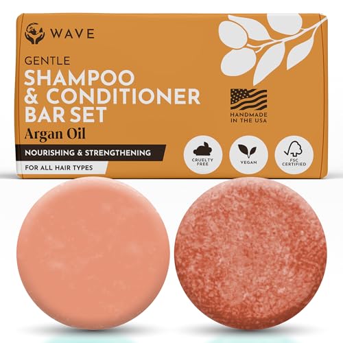 Shampoo and Conditioner Bar, Argan Oil - Sulfate Free Solid Shampoo and Conditioner Bars Set, Vegan Hair Care for All Hair Types, Long Lasting (120 uses) Travel Friendly, Made in the USA