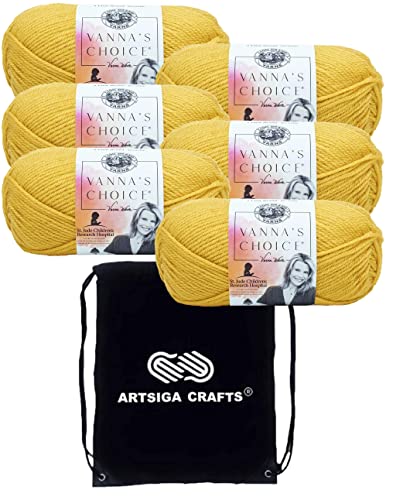 Image of Lion Brand Yarn Vanna'S Choice 860-158 Mustard | 6 Skeins, Same Dye Lot, Project Bag, CYC #4 Worsted, 100% Acrylic, Ideal for Crochet, Knitting Blankets, Hats, Scarves