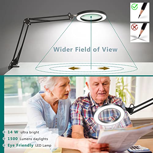 8X Magnifying Glass With Light, 5 Inches Real Glass Lens Led Desk Lamp With Clamp, 3 Color Modes Stepless Dimmable Lighted Magnifier With Light And Stand For Reading Crafts Repair Close Works - Black #TOP4