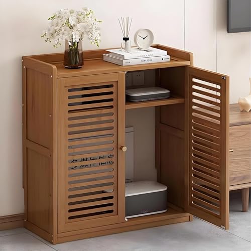 Gabinete de almacenamiento de bambú para enrutador WiFi, soporte para módem de pie, caja de almacenamiento multimedia para el hogar y la oficina