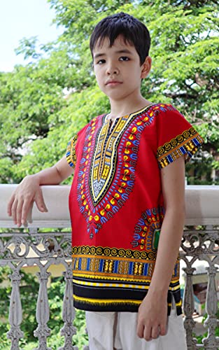 Image of RaanPahMuang Unisex Bright Africa Classic Childrens Dashiki Cotton Shirt Boys Girls