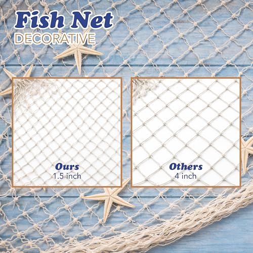 Image of 4E's Novelty Fish Net Decorative - Pack of 3 - Natural Cotton Fishnet Decor - Each 14 x 4 feet - for Mermaid Party Decorations, Luau Tropical Nautical Beach Table Cover