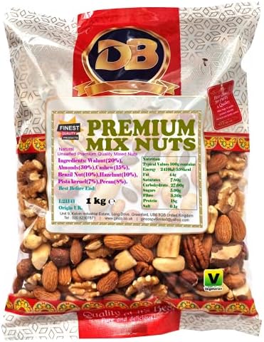 Ginco Premium Mixed Nuts 1kg, Unsalted Mix Nuts Including Walnuts, Almonds, Cashew Nuts, Brazil Nuts, Hazelnuts, Pistachio Kernels, Pecan Nuts Suitable for Vegetarian Diets