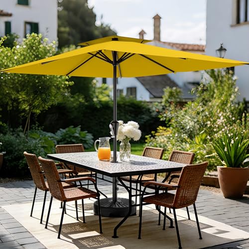 Image of AreShark 8'x10' 2 Tiers Rectangular Patio Umbrella - Outdoor Umbrella Waterproof UV Protection, Market Table Umbrella w /Crank for Pool, Backyard, Deck(Yellow)