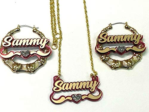 MIRROR MANIA Personalized Matching Necklace and Earrings Set Script Name Plate Custom Swirls Name Nameplate Name Laser Cut, Diamond Look, Made To Order Any Name - Dazzling and Stunning!3