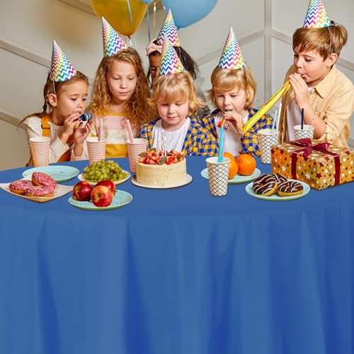 Image of Party Dimensions Blue Disposable Plastic Tablecloth for Round Tables (36 Pack) Table Cloths for Parties, Events & Weddings, Indoors & Outdoors, 84 inches, Plastic Table Cover