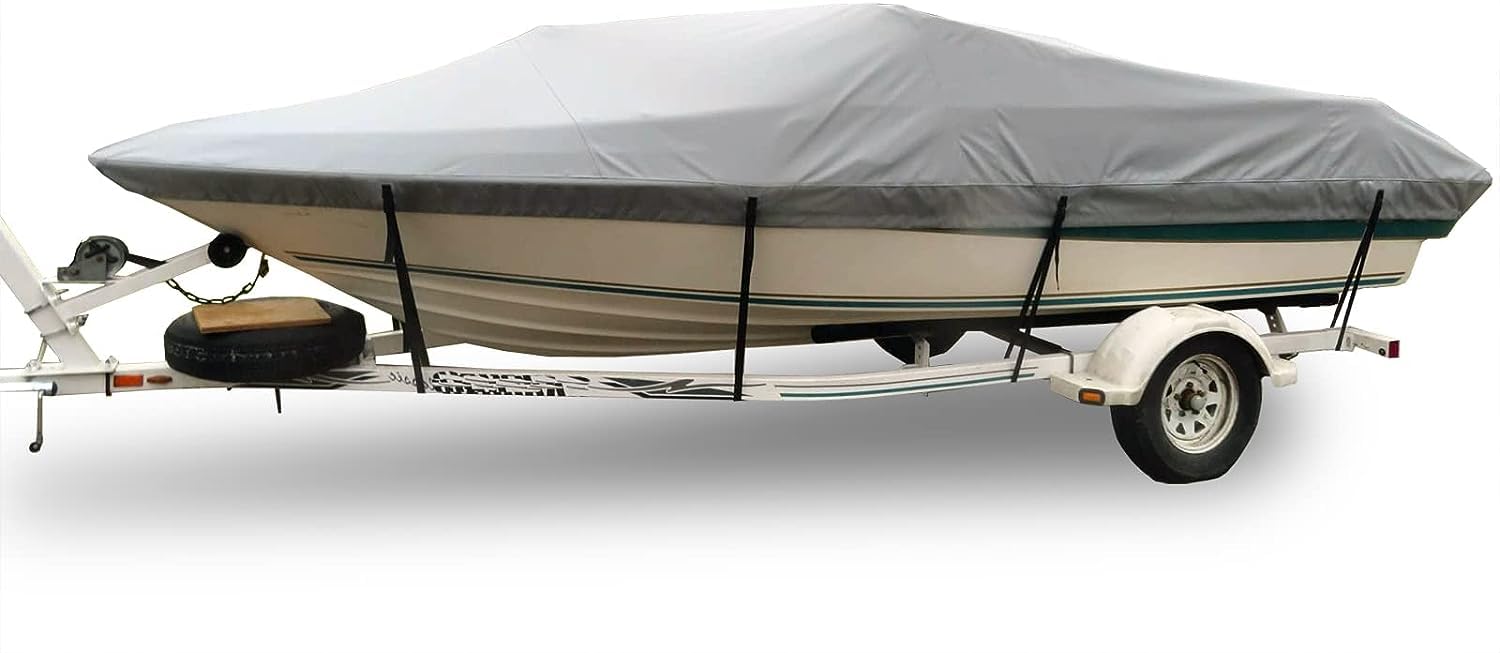Kanduo Pokrowiec na łódź Wodoodporny pokrowiec na łódź 210D na V-Trimaran, łódź wędkarską, 11-13 stóp: 420x270cm Wodoodporny pokrowiec na łódź w kształcie litery V(Blu,25-27ft)