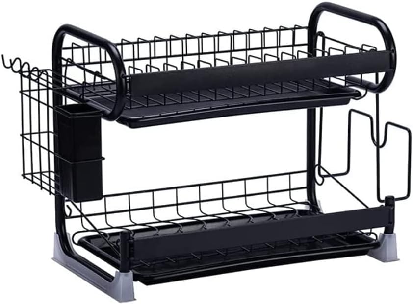SBCGFY Escurridor de Platos de 2 Niveles con Bandeja para escurrir Agua y Platos, Ideal para encimeras de Cocina, Platos, Cuencos, Almacenamiento, Estante Organizador, Soporte para Utensilios.