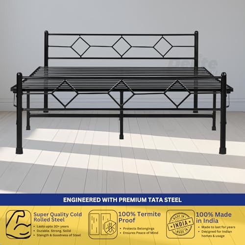 Image of DELITE KOM Dory Metal Bed | Double Size Folding Metal Bed (6.4ft x 4ft) Foldable, Portable, No Installation | Strong Steel Frame | Powder Coated | for 75 inchx48 inch Mattress | Glossy Black |1 Year Warranty