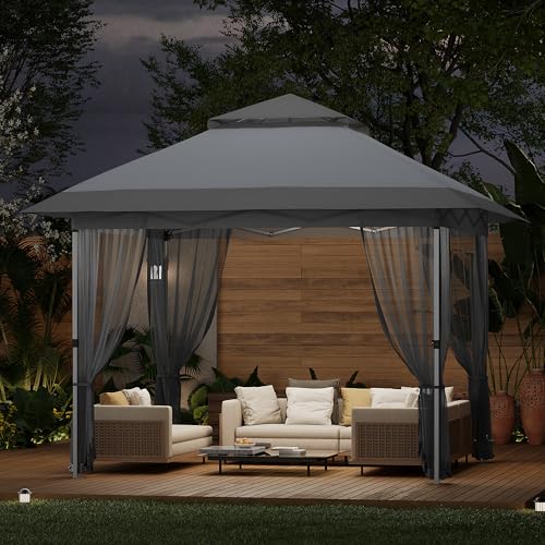 10x10 ft Instant Pop Up Gazebos,Modern Waterproof Canopy Tent with Mosquito Netting,Outdoor Canopy Shelter with Wheeled Carry Bag for Patio/Garden/Bac