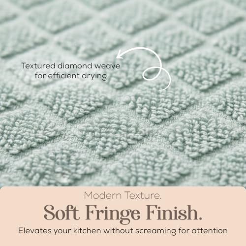 Image of Kitchen Towels, Set of 4 Hand Towels, Blue Diamond Pattern Drying Towels 18 x 28 Super Absorbent Cotton Hand Cloths with Fringed Edges, Everyday Essentials Kitchen Linens
