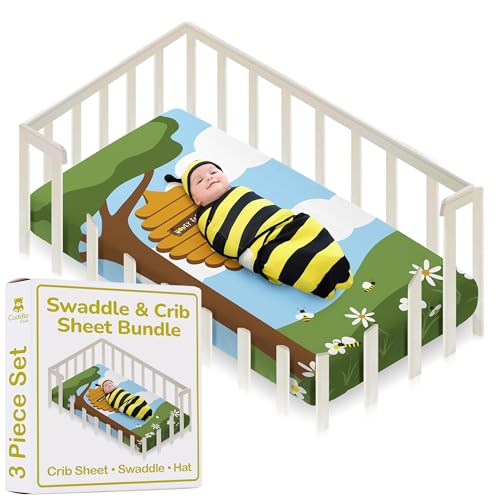 Image of Cuddle Club Newborn Swaddle Gift Set - Includes Swaddle Blanket, Hat & Crib Sheet in Fun Styles - For Baby Boys & Girls