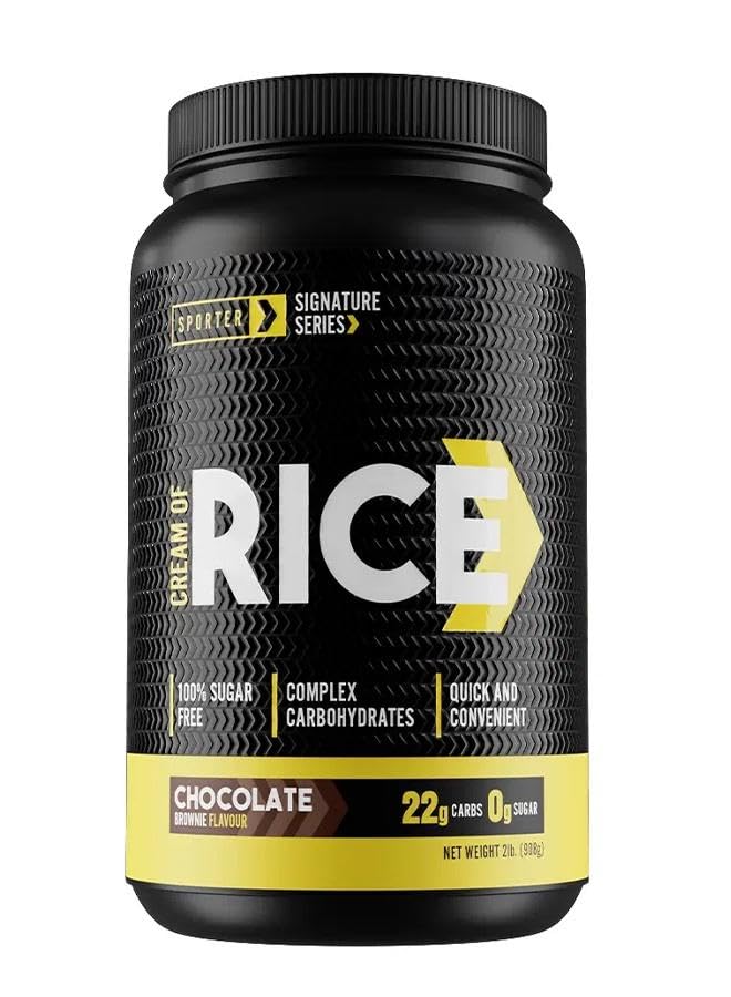 Sporter High Carbohydrate Cream of Rice Supplement - 900g, Source of Energy for Breakfast & Snacks, Easy to Digest, Low Sugar & Fat - Vegan - Chocolate