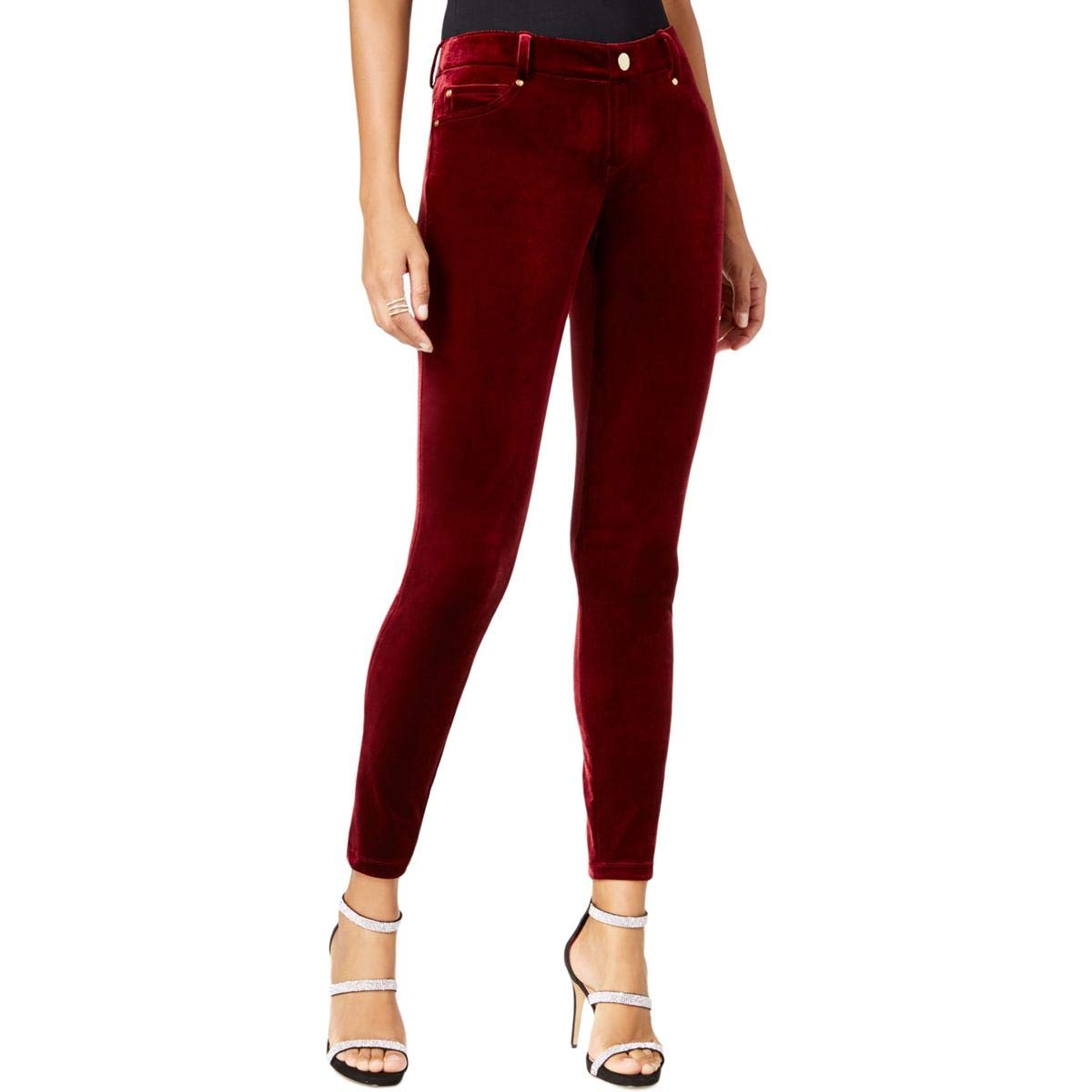 INC Womens Velvet High-Rise Skinny Pants Red 6