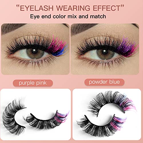 Colored Eyelashes Mink Lashes With Color On End, Fluffy Colorful Lash Clusters, Dramatic Long Thick Cat Fox Eye Lashes Full Curly False Eyelash, 3D D Curl Salon Extensions Strip Pack 7 Pairs #TOP1