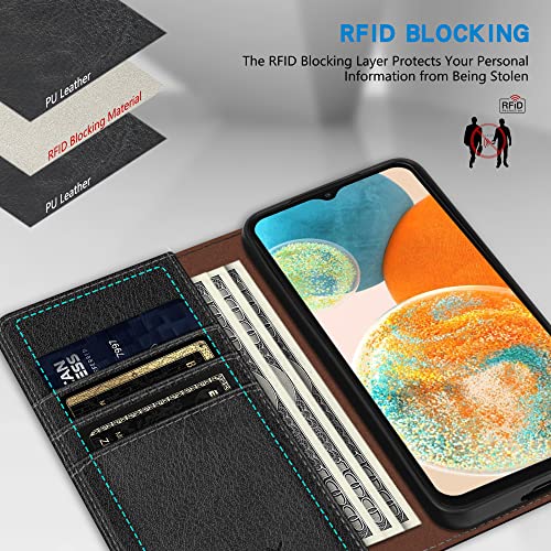 ZZXX for Samsung Galaxy A23 5G/4G Wallet Case with [RFID Blocking] Card Slot Stand Strong Magnetic Leather Flip Fold Protective Phone Case for Samsung Galaxy A23 5G/4G Case Wallet(Black-6.6 inch)