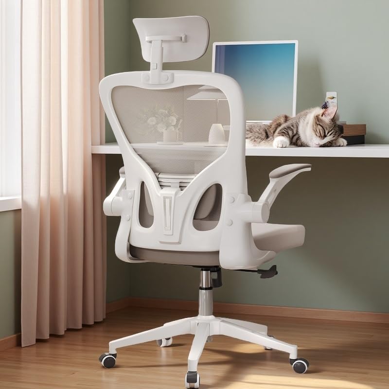 Image of Office Chair (06Khaki, Chair) | 360 Swivel Adjustable Lumbar Support & Flip-Up Armrests capacity 300 lbs capacity