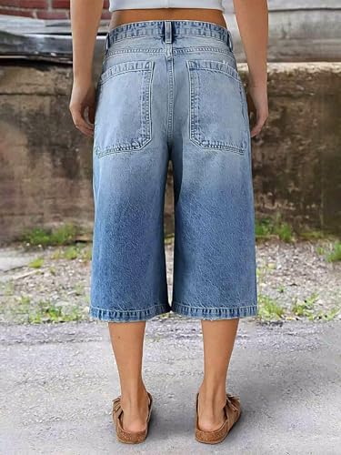 Flamingals Women's Ripped Mid Waist Straight Leg Capri Jeans3