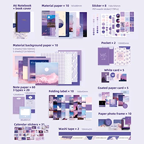 Image of emmoolife 348 Pcs Scrapbooking Supplies Kit, Vintage Aesthetic Scrapbook Kit for Bullet Junk Journal, Stationery, A6 Grid Notebook, DIY Journaling Supplies, Birthday Craft Gift for Teen Girl Women