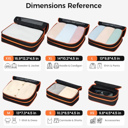 Image of BAGAIL Durable Compression Packing Cubes for Travel, 6 Set-Jet Black