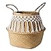 Duży Wiklinowy kosz Składany Kosze Dekoracyjne Kwiaty Garnek Rattan Kosz Strona główna Organizacja Pralnia Kosz Tkany Kosz Laundry Baskets (Color : Long tassels, Size : 32x28cm)