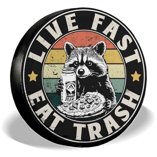 Image of GENANY Raccoon Retro Humor Spare Tire Cover for RV Trailer, Waterproof, No Camera Hole, Size 18 Fits 33-35 Inch
