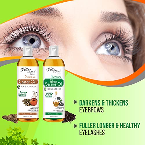 Image of Castor oil (200 ml) and Black Sesame oil (200 ml) - Cold Pressed - Moisturizes the Skin and Promotes soft and Shiny Hair