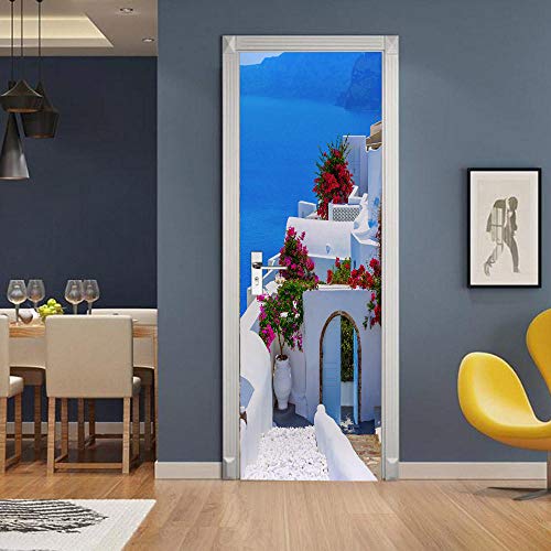 Pegatinas Puerta 3D Autoadhesivo Door Murales Stickers - Mediterráneo - Papel Pintado de la Puerta Vinilo Retirable Pegatinas Decorativas para Casa Puerta Pared Decoración 80 x 200 cm Cover