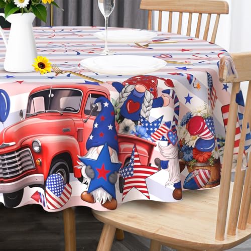 Unibyby 4th of July Tablecloth Round 70 Inch Independence Memorial Day Table Cloth Patriotic Indoor Decorations for Dining Room Party