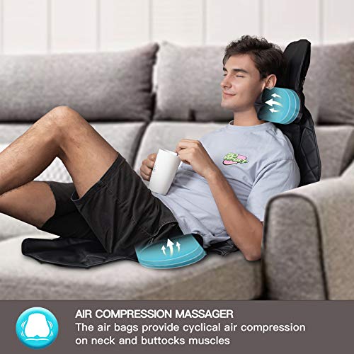 Compress-Back-Massager with Heat,Massage-Seat-Cushion for Car,Home or Office Chair Use,Massage Chair Pad Helps Relieve Stress and Fatigue for Neck,Back and Hips