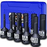 Aiourx 1/2' Drive Master Impact Hex Bit Socket Set, SAE, 10 Pieces 1/2' Drive Impact Allen Bit Socket Set, 1/4' - 3/4', Cr-Mo Steel, Heavy Duty Storage Case