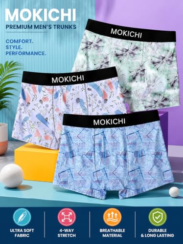 Image of Men's Printed Boxer Briefs | Comfortable Trunk-Style Innerwear with Elastic Waistband | Multicolor Pack of 3