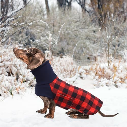 Geyecete Dackel Mantel Winter, Warmer Hunde wintermantel,wasserdichter Hundemantel mit Leinenloch,Hundepullover Hundemantel für kleine Hunde Dackel-Rot-S