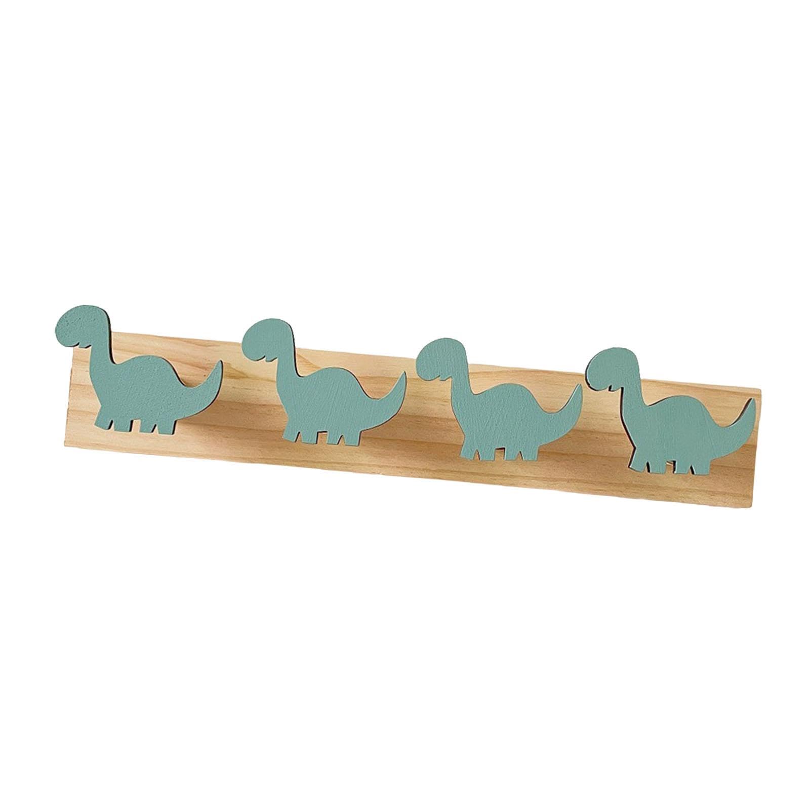Wall Hanger 4 Hooks Cartoon Gifts Sturdy Wood Ornament Space Saving Hat Hook Brachiosaurus-image-10