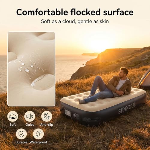 Image of SENNOUL Air Mattress Twin with Built in Pump - 2 Mins Quick Self Inflatable,13 inch /550lbs Max Blow Up Bed, All Night Stability No Lost Air,No Peculiar Smell for Camping,Home,Guests & Portable Travel