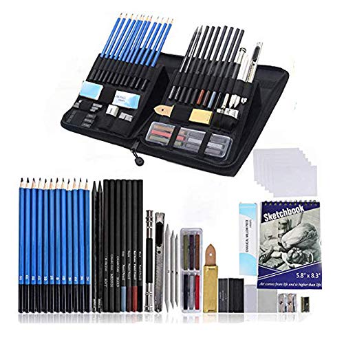 Sketch Pad and Pencil Set, 61 Piece Drawing Sketching Pencils Set with Sketch Book Drawing Tool in Pop Up Zipper Case - Ideal for Beginners & Pro Artists