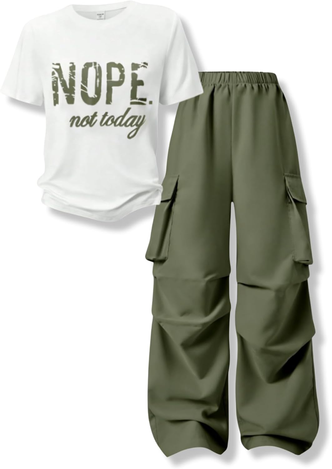 Girls Clothes Little Girl Outfits Letter Print Short Sleeve Tops & Cargo Pants 2PCS Girls Clothing 7-16 Years