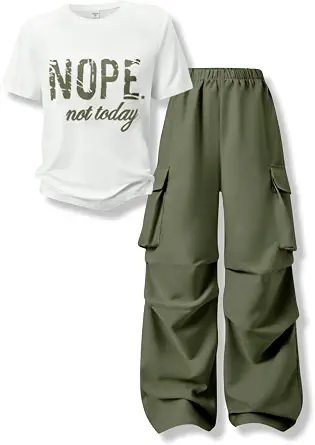 Girls Clothes Little Girl Outfits Letter Print Short Sleeve Tops & Cargo Pants 2PCS